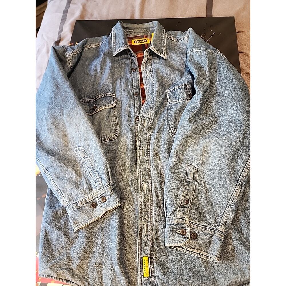 Vintage Stanley Shacket Denim Shirt Jacket Mens XL Flannel Lined Button Workwear